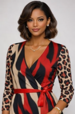 Rich and Rich Beige and Red Animal Print Women's Wrap Dress