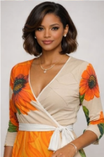 Rich and Rich Orange Floral Women's Wrap Dress
