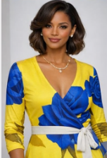 Rich and Rich Yellow and Blue Rose Women's Wrap Dress