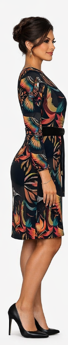 Rich and Rich Birdsong Multicolor Women's Black Wrap Dress