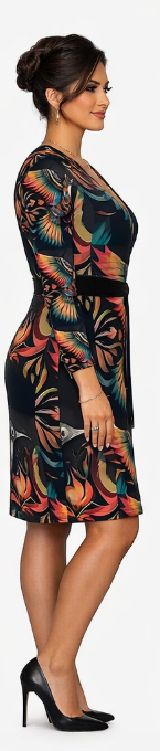 Rich and Rich Birdsong Multicolor Women's Black Wrap Dress