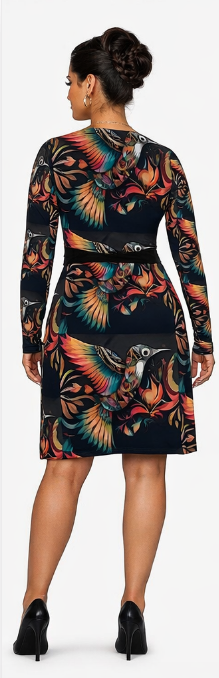 Rich and Rich Birdsong Multicolor Women's Black Wrap Dress
