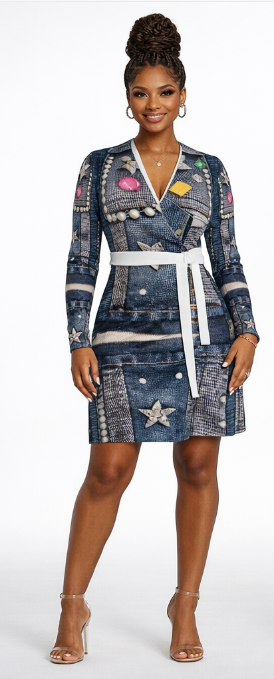 Rich and Rich Women's Blue Jean Look Wrap Dress