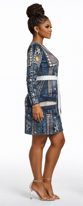 Rich and Rich Women's Blue Jean Look Wrap Dress