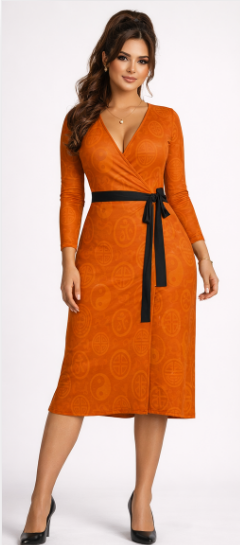 Rich and Rich Orange Feng Shui Inspired Women's Wrap Dress