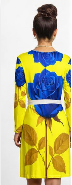 Rich and Rich Yellow and Blue Rose Women's Wrap Dress