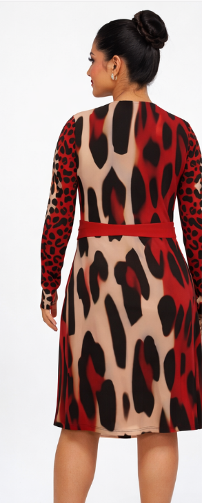 Rich and Rich Beige and Red Animal Print Women's Wrap Dress