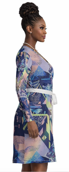 Rich and Rich Blue Graphic Multicolor Women's Wrap Dress