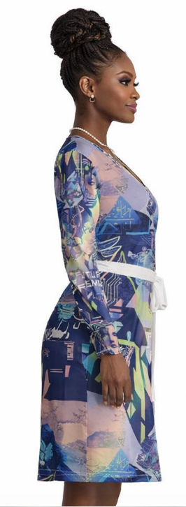 Rich and Rich Blue Graphic Multicolor Women's Wrap Dress