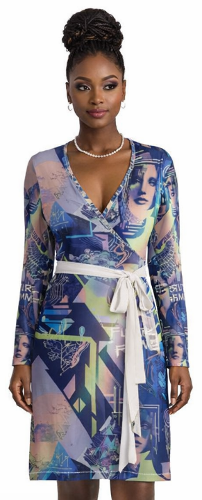 Rich and Rich Blue Graphic Multicolor Women's Wrap Dress