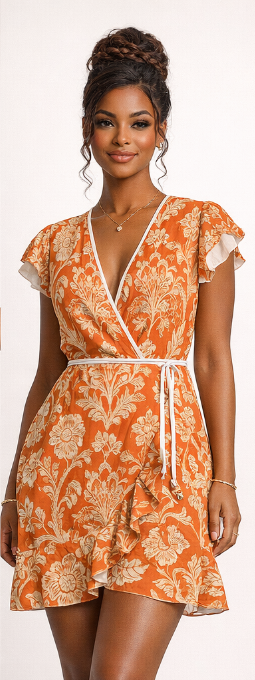 Rich and Rich Orange Women's Floral Tea Dress