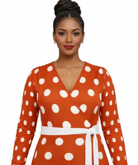 Rich and Rich Orange Polka Dot Women's Designer Wrap Dress