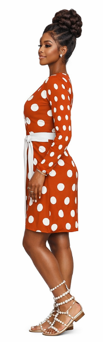 Rich and Rich Orange Polka Dot Women's Designer Wrap Dress