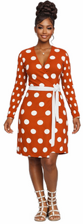 Rich and Rich Orange Polka Dot Women's Designer Wrap Dress