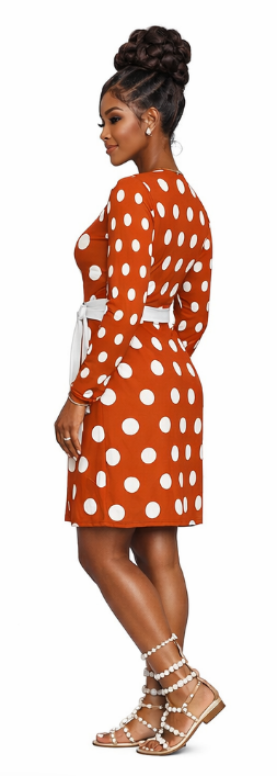 Rich and Rich Orange Polka Dot Women's Designer Wrap Dress