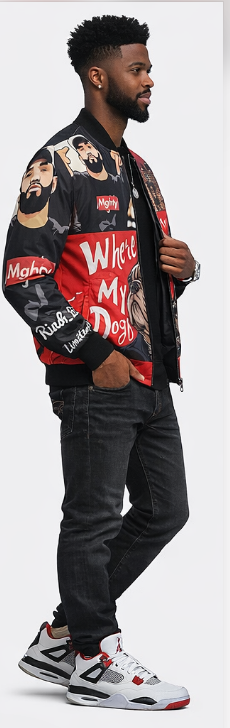 Rich and Rich Graphic Unisex Bomber Red Caricature Jacket