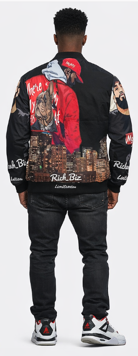 Rich and Rich Graphic Unisex Bomber Red Caricature Jacket
