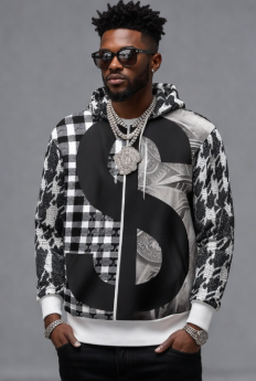 Rich and Rich Black and White Checker Men's Hoodie with White Trim