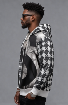 Rich and Rich Black and White Checker Men's Hoodie with White Trim
