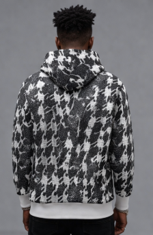 Rich and Rich Black and White Checker Men's Hoodie with White Trim