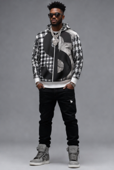 Rich and Rich Black and White Checker Men's Hoodie with White Trim