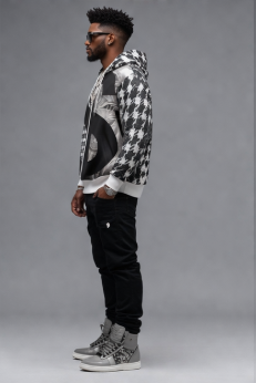 Rich and Rich Black and White Checker Men's Hoodie with White Trim