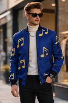 Rich and Rich Royal Blue Musical Notes Men’s Bomber Jacket