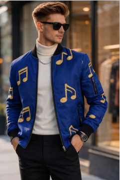 Rich and Rich Royal Blue Musical Notes Men’s Bomber Jacket
