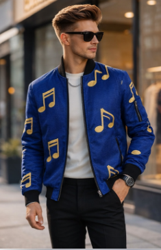 Rich and Rich Royal Blue Musical Notes Men’s Bomber Jacket