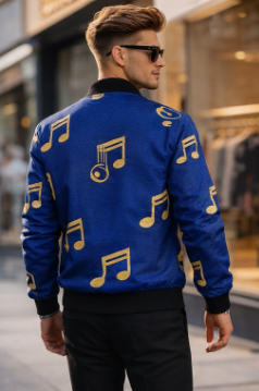 Rich and Rich Royal Blue Musical Notes Men’s Bomber Jacket
