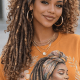 Women's orange crewneck T-shirt with Rooted in Grace graphic print — alternate view