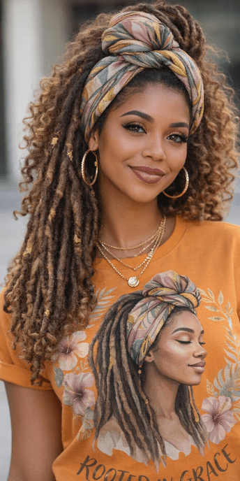 Women's orange crewneck T-shirt with Rooted in Grace graphic print — alternate view