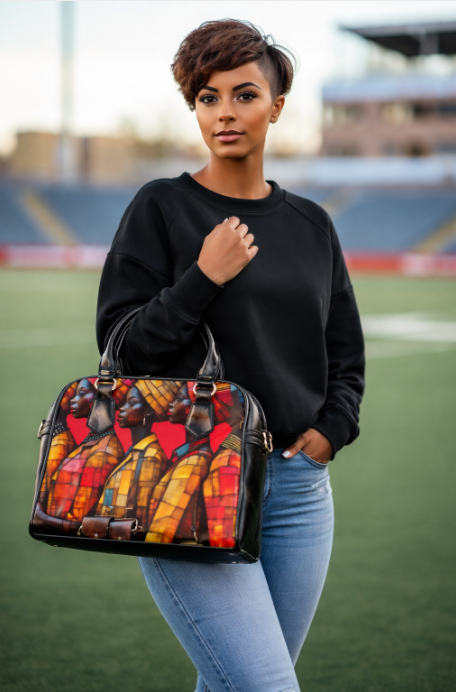 Rich and Rich Vibrant African Art Womens Black Multi Shoulder Handbag - Stylish and Unique Tote for Cultural Enthusiasts