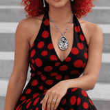 Glossy oval pendant necklace with colorful dual-portrait design on zinc alloy, lobster clasp — alternate view