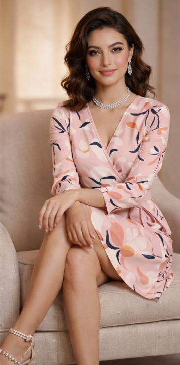 Rich and Rich Women's Pink Floral Designer Wrap Dress