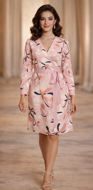 Rich and Rich Women's Pink Floral Designer Wrap Dress
