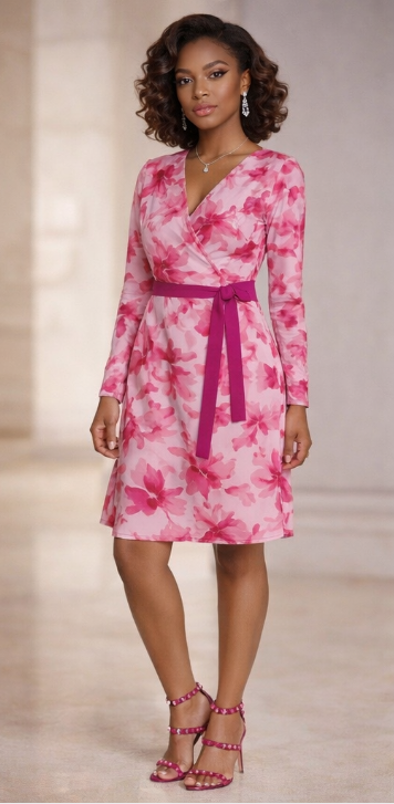 Rich and Rich Fuschia Floral Women's Wrap Dress