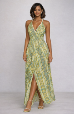 Rich and Rich Lime Yellow Women's Halterneck Dress