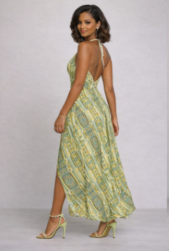 Rich and Rich Lime Yellow Women's Halterneck Dress