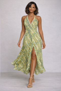 Rich and Rich Lime Yellow Women's Halterneck Dress