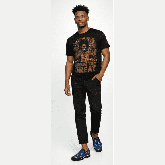 Men's black T-shirt with Unapologetically Great all-over graphic print