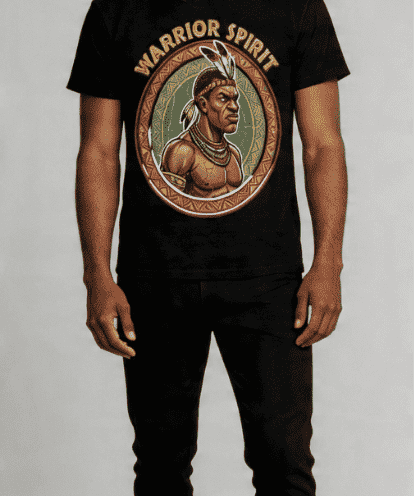 Men's black T-shirt with Warrior Spirit all-over graphic print
