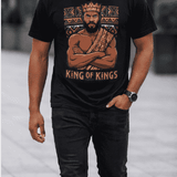 Men's black T-shirt with King of Kings all-over graphic print