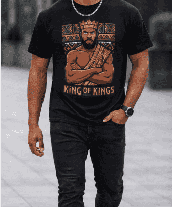 Men's black T-shirt with King of Kings all-over graphic print