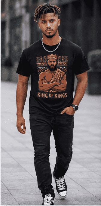 Men's black T-shirt with King of Kings all-over graphic print
