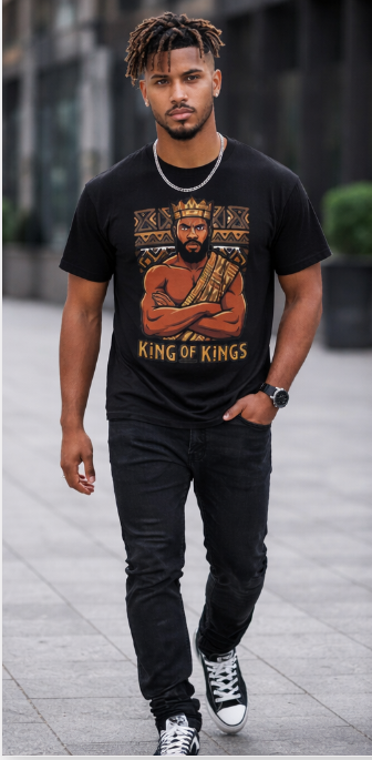 Rich and Rich King of Kings Men’s Black T-Shirt | All-Over Print Graphic Tee | Soft Polyester Fashion Shirt
