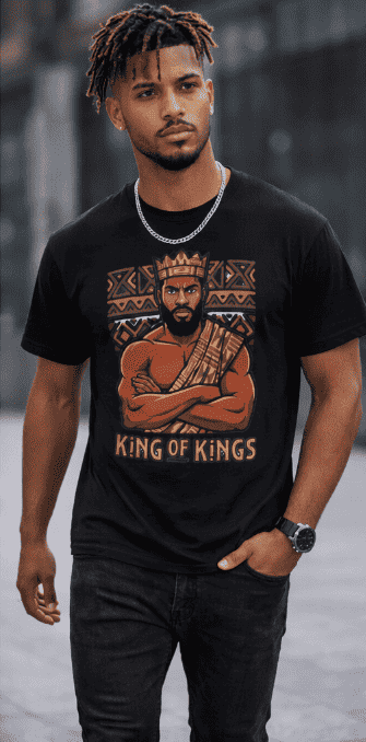 Men's black T-shirt with King of Kings all-over graphic print — product detail