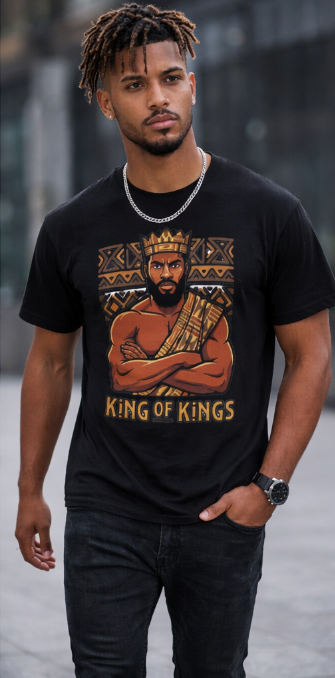 Rich and Rich King of Kings Men’s Black T-Shirt | All-Over Print Graphic Tee | Soft Polyester Fashion Shirt