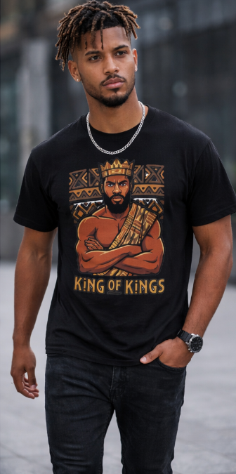 Rich and Rich King of Kings Men’s Black T-Shirt | All-Over Print Graphic Tee | Soft Polyester Fashion Shirt