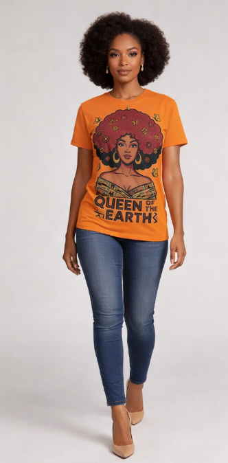 Rich and Rich Queen Of The Earth Women’s Orange Multicolor T-Shirt | Soft Polyester Spandex Graphic Tee